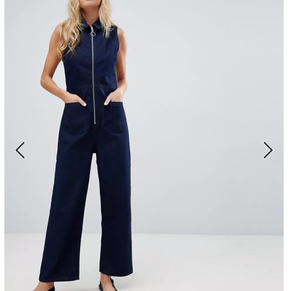 ASOS DESIGN denim zip through jumpsuit in indigo